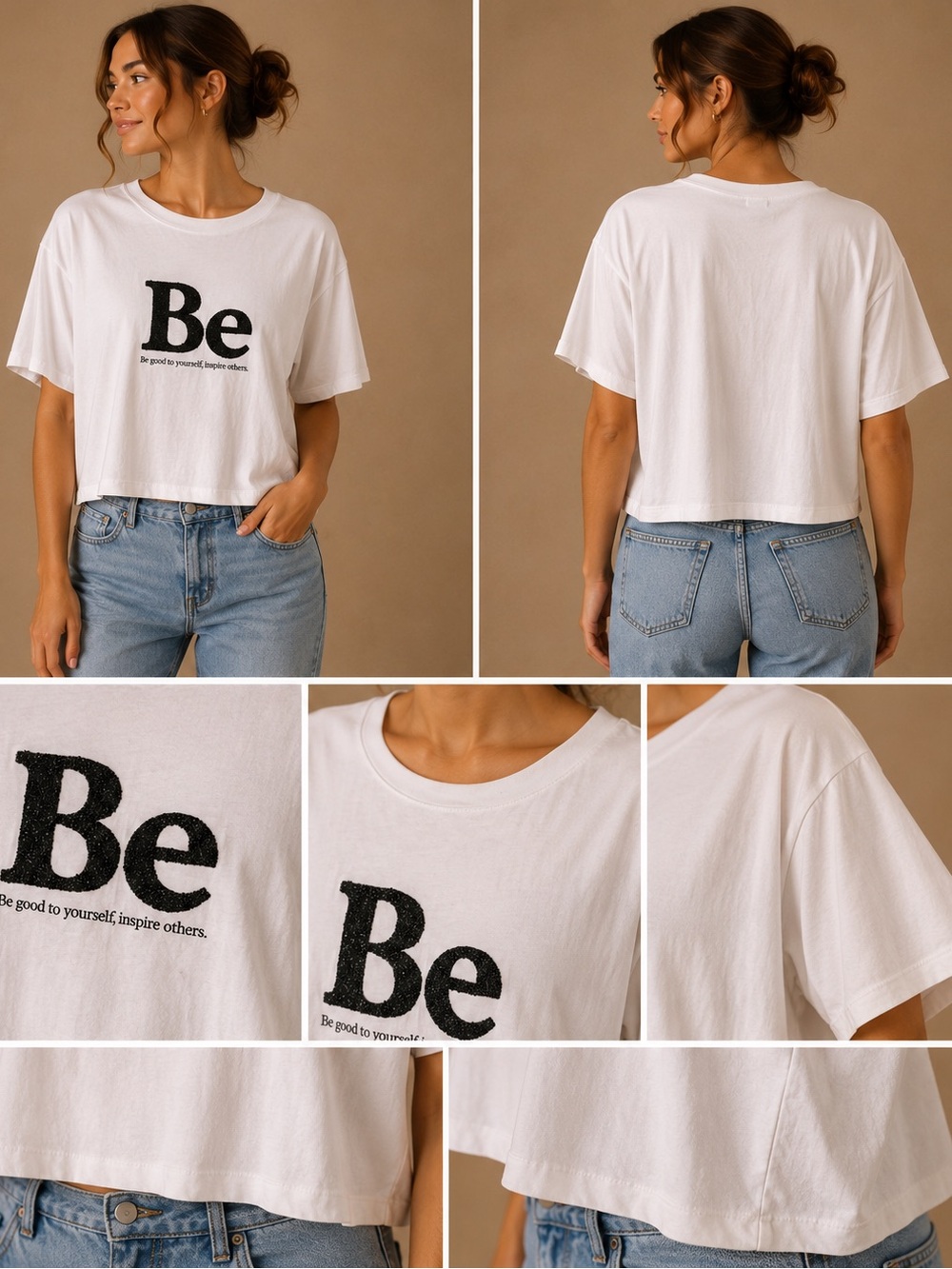 H&M Beaded Sequin Short Sleeve Boxy Inspirational Tee Shirt White Size XXL